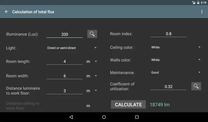 Lighting calculations android App screenshot 0