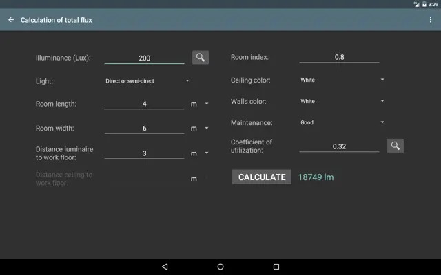 Lighting calculations android App screenshot 1